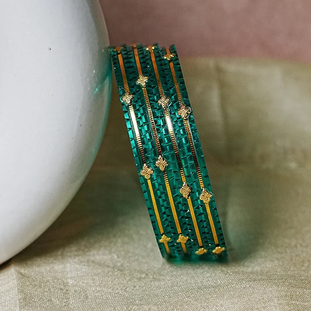 Premium Lightweight Acrylic Kada Bangles for Women (Pack of 4) - The Golden Cascade